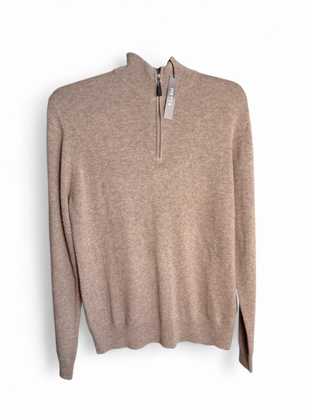 NWT Mette 100% Cashmere Quarter Zip Mock Neck Sweater Taupe Size L